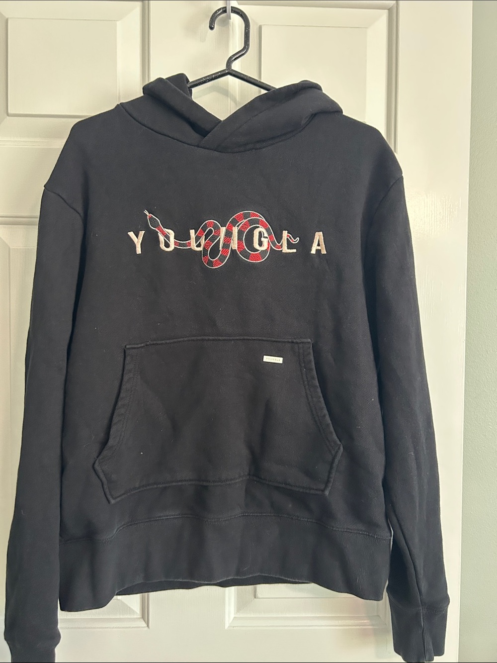 YoungLA Black Hoodie with Red Snake Logo